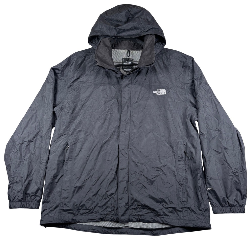 The North Face HyVent Rain Jacket Men XL Black Waterproof Hooded Shell 01389